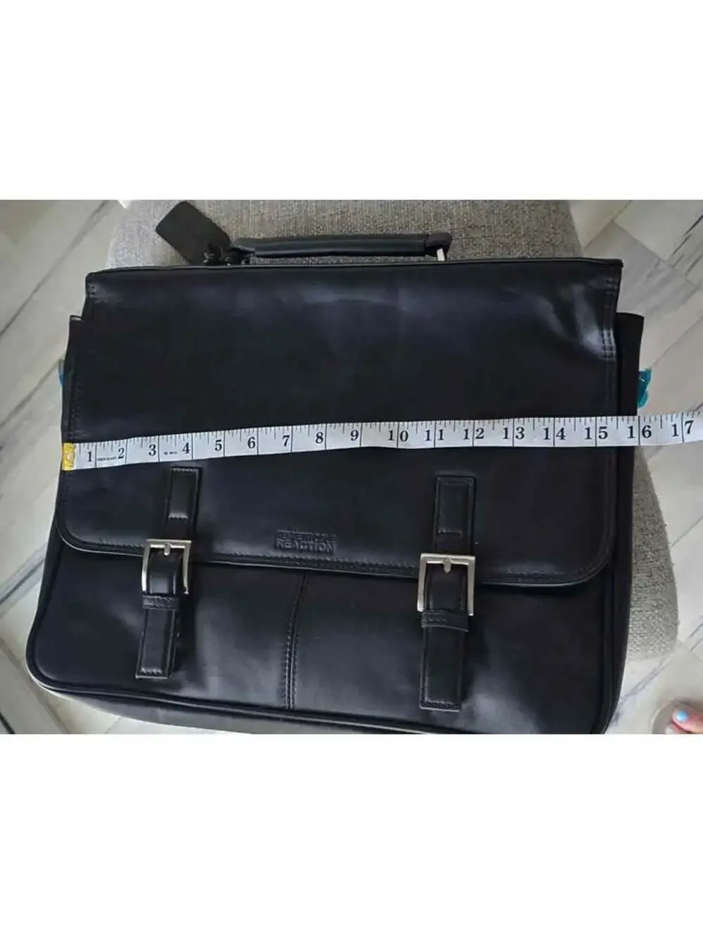 NWT Kenneth Cole Reaction Black Leather Briefcase with Adjustable Shoulder Strap